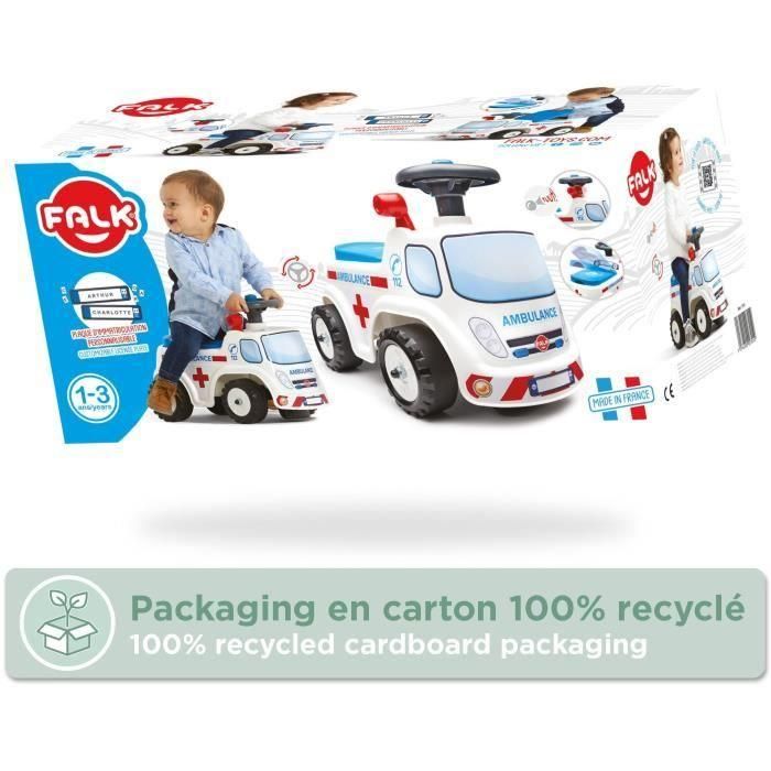Ambulancia correpasillos - FALK - Con asiento abatible y volante con bocina - Rojo - 100% Fabricado en Francia - A partir de 12 meses 5