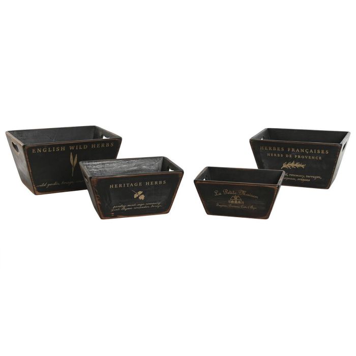 DKD Home Decor 1c24 Set de 4 Cajas Tradicionales de Madera de Abeto Negras con Asa para Almacenaje y Decoración 22 x 18 x 35 cm 1