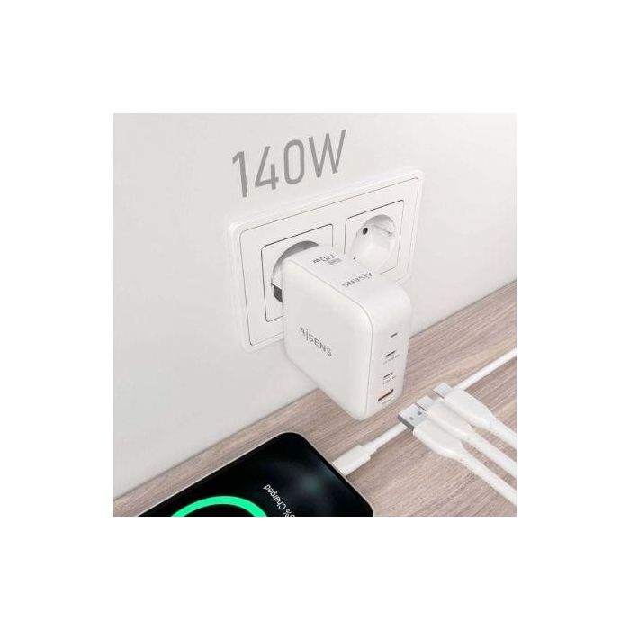 AISENS - CARGADOR GaN 140W, 2xUSB-C PD3.1 QC4.0, 1xUSB-A QC3.0, BLANCO 4