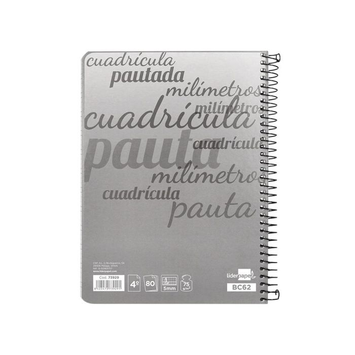 Cuaderno Espiral Liderpapel Cuarto Pautaguia Tapa Dura 80H75 gr Cuadro Pautado 5 mm Con Margen 6 unidades 7