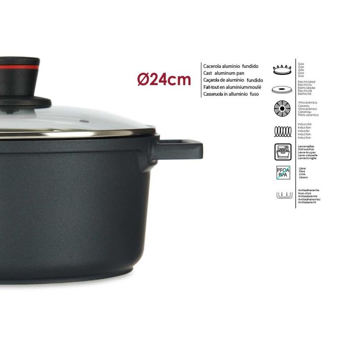 Cacerola Kinvara 24 cm Aluminio Fundido, Negro, Antiadherente, Apta Inducción (6 Unidades) 3 Cacerola Kinvara 24 cm Aluminio Fundido, Negro, Antiadherente, Apta Inducción (6 Unidades) 3