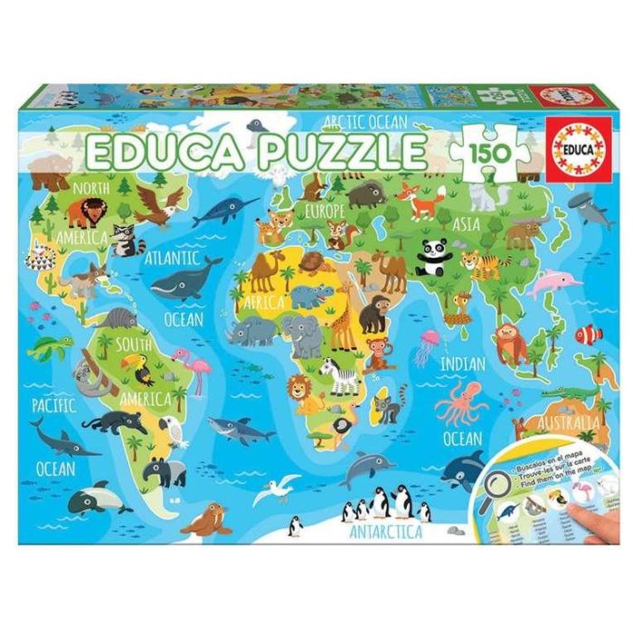 Puzzle 150 mapamundi animales 3 Puzzle 150 mapamundi animales 3