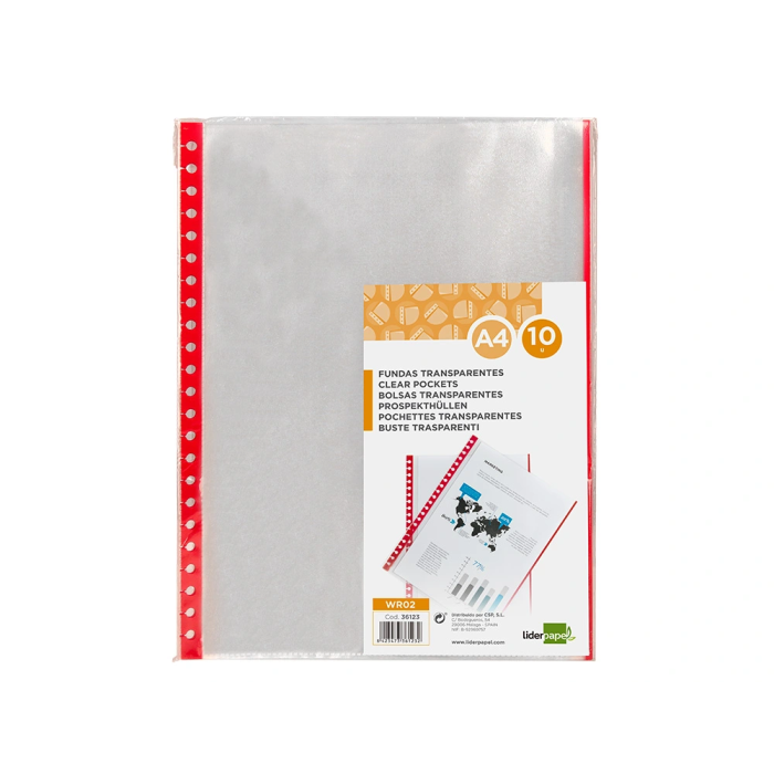 Liderpapel Recambio Funda Intercambiable DIN A4 Bordes Surtidos, 20 Fundas Extraíbles de 70 micras, Portada 700 micras, Negro, Bolsa 10 Unidades 1