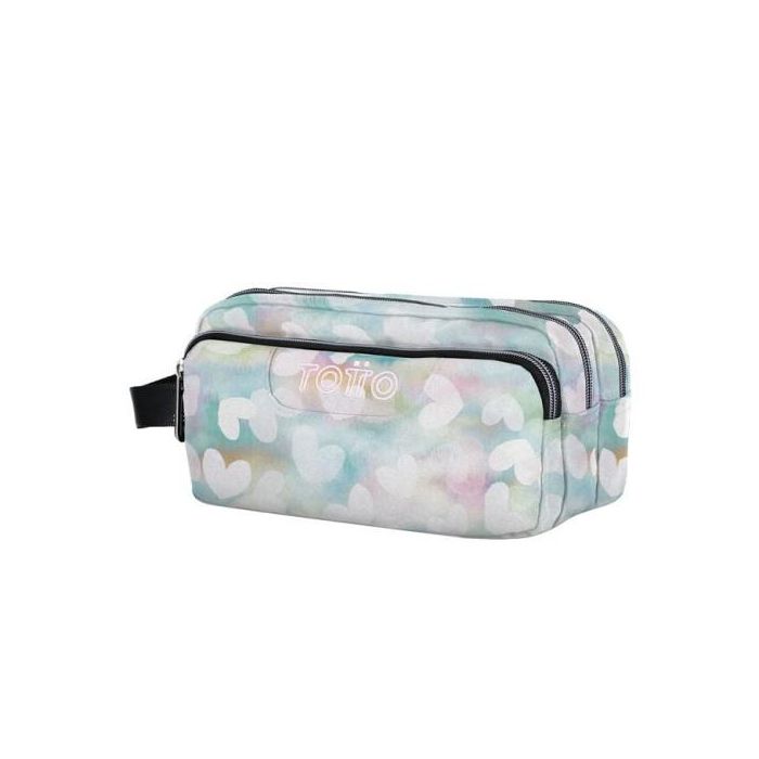 Totto Estuche Escolar Triple Corazones Pastel AC52ECO009-2311Z-4HX con Tres Compartimentos