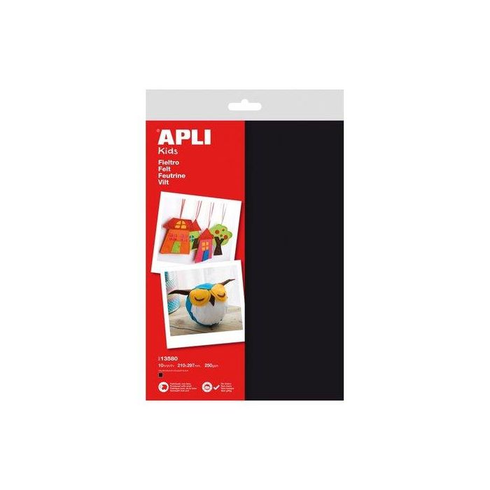 Fieltro Apli A4 Negro (Set de 10)