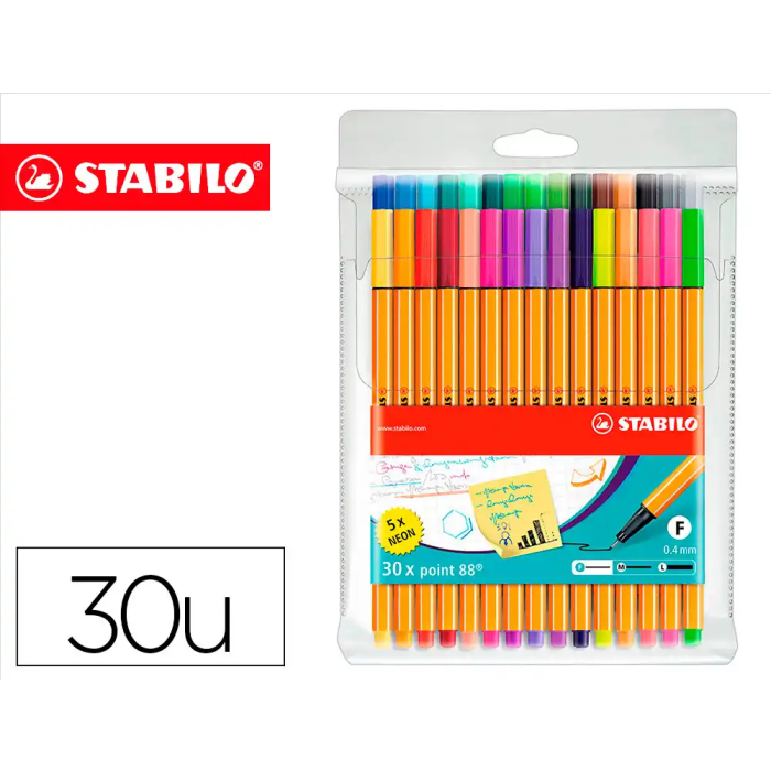 Stabilo Rotulador Point 88 Punta de Fibra Estuche 30 Unidades Surtidas Trazo 0.4mm Stabilo Rotulador Point 88 Punta de Fibra Estuche 30 Unidades Surtidas Trazo 0.4mm