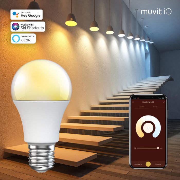 Muvit Bombilla inteligente Io A60 E27 8W, control por app, regulable, compatible con asistentes de voz 4 Muvit Bombilla inteligente Io A60 E27 8W, control por app, regulable, compatible con asistentes de voz 4
