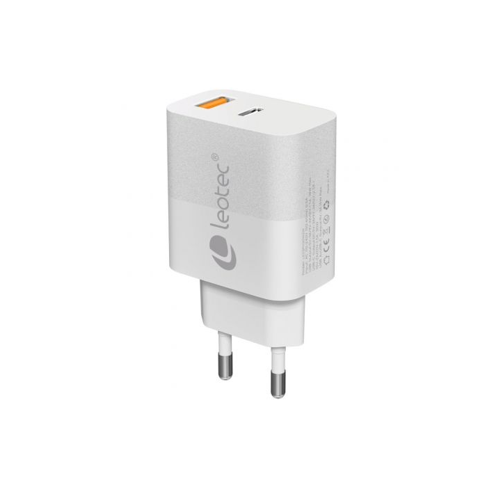 Cargador de Pared GaN Leotec LECSPH30W2W/ 1xUSB Tipo-C/ 1xUSB/ 30W 2