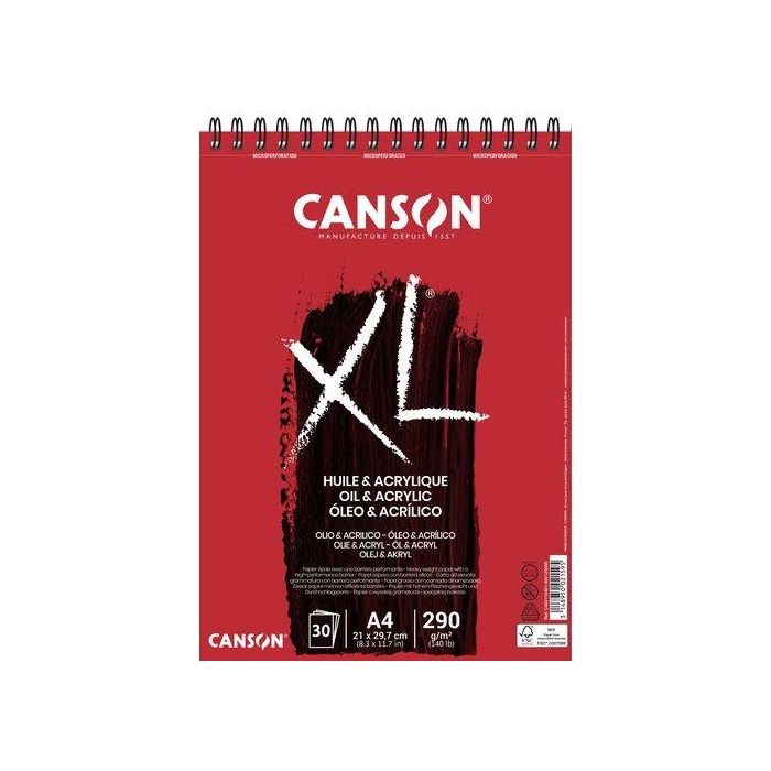 Bloc De Dibujo Canson Xl Oleo Y Acrilico Con Espiral No Entelado A4 290G 30H (Set de 5)