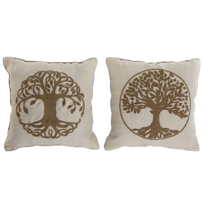 DKD Home Decor Cojín Romántico Blanco Natural 15 x 45 x 45 cm, Poliéster y Yute, 580g, con Cremallera, Detalle Árbol (2 Unidades) 1 DKD Home Decor Cojín Romántico Blanco Natural 15 x 45 x 45 cm, Poliéster y Yute, 580g, con Cremallera, Detalle Árbol (2 Unidades) 1