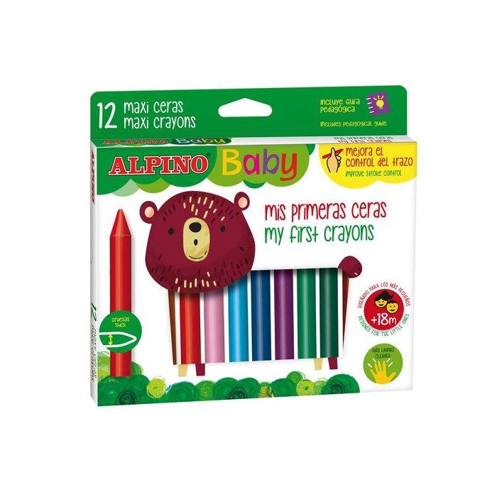 Alpino Mis Primeras Ceras Baby Gruesas Más Limpias, Estuche de 12 Ceras Surtidas