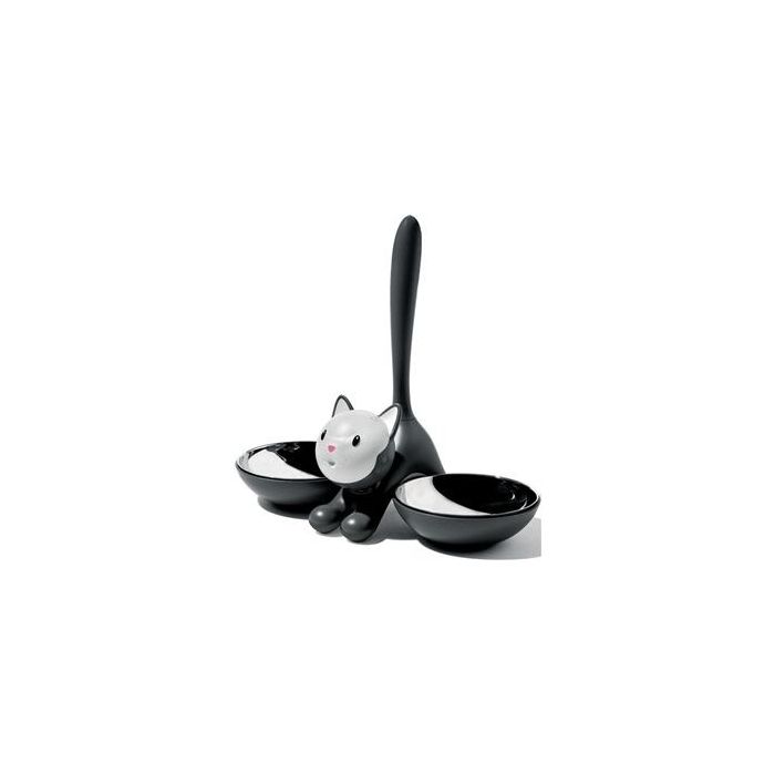 Alessi AMMI09 B Comedero para Gatos, Acero Inoxidable 18/10 y Resina Termoplástica, Negro