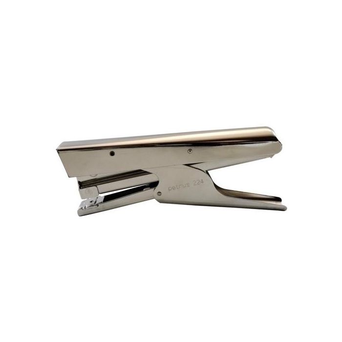 Petrus Grapadora de tenaza cromada – Capacidad 25 hojas – Usa grapas 22/6, 24/6, 26/6 – Metálica y ergonómica