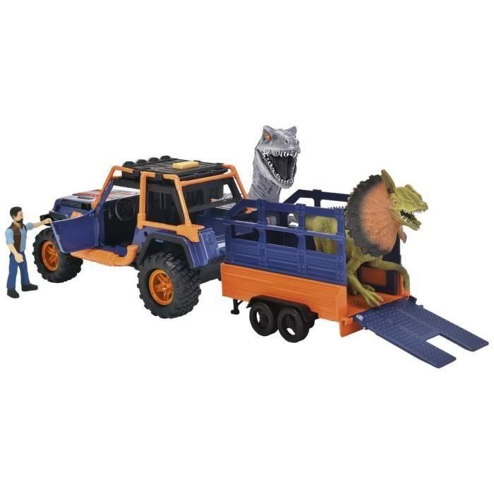 Dickie - Dinosaur Commander - 1 Jeep Wrangler con remolque + 1 figura articulada + 2 dinosaurios 1 Dickie - Dinosaur Commander - 1 Jeep Wrangler con remolque + 1 figura articulada + 2 dinosaurios 1