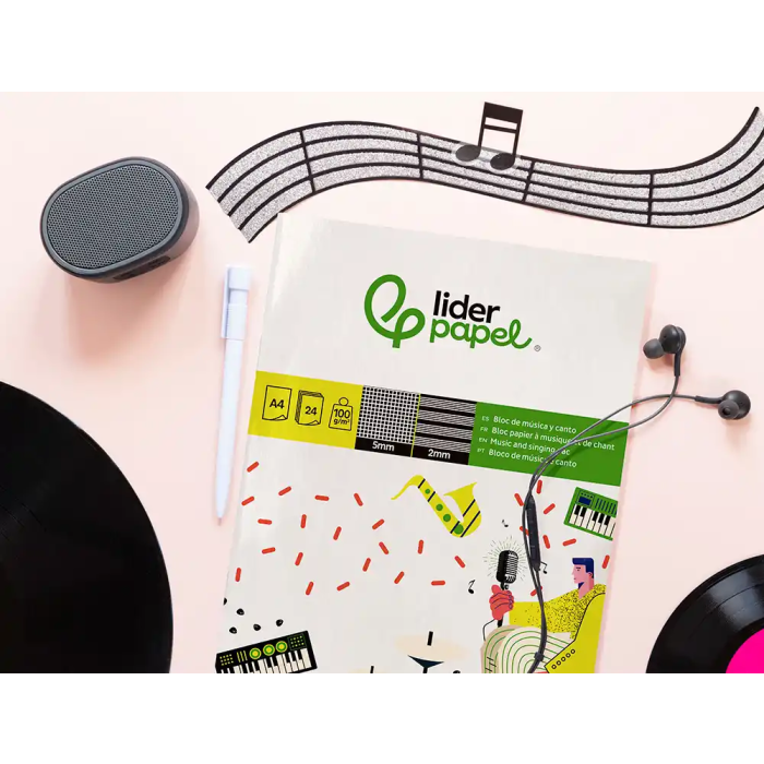 Liderpapel Bloc Música y Canto Din A4, Pentagrama 2mm, Cuadricula 5mm, 24 Hojas 100 g/m2 7