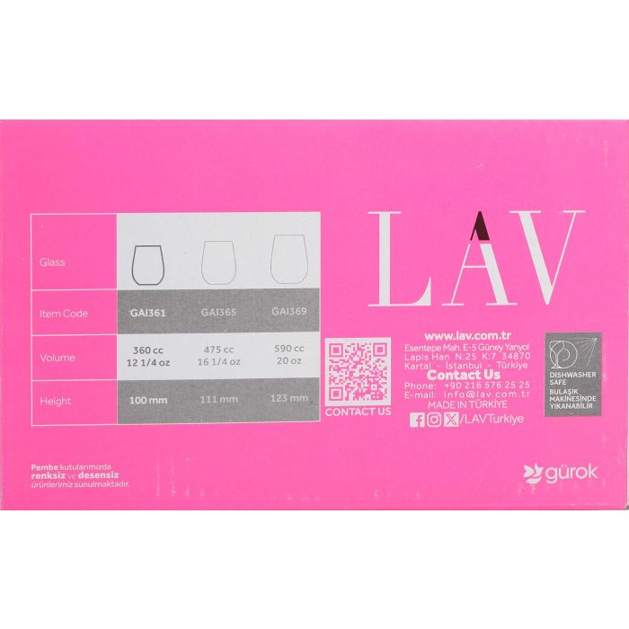 Lav Set 6 Vasos 360 cc Colección Gaia 6.5 x 8 x 10 cm (8 Cajas) 3