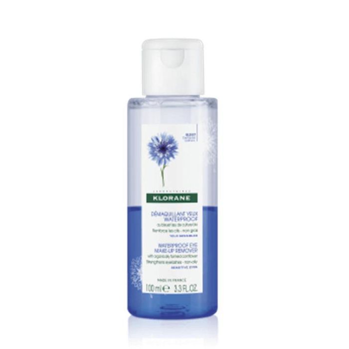 Klorane Desmaquillante de Ojos Sensibles Aciano de Cultivo ECO Waterproof, Fortalece Pestañas 100 ml