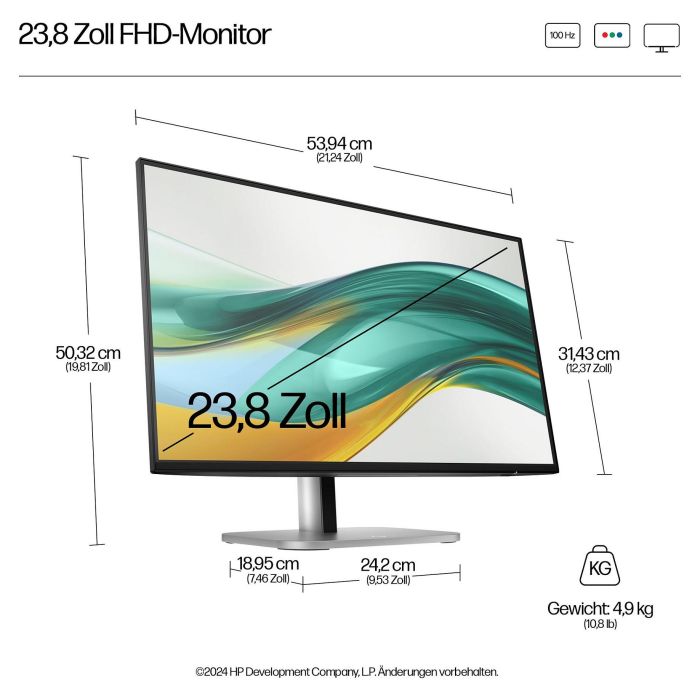 HP Monitor 524pf 23.8" 60.5cm FHD IPS 100Hz HDMI DisplayPort USB VESA Negro/Plata 8