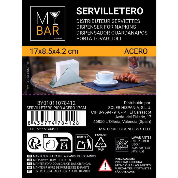 Servilletero Pico Acero 17 cm My Bar - Inde (24 Unidades) 10 Servilletero Pico Acero 17 cm My Bar - Inde (24 Unidades) 10