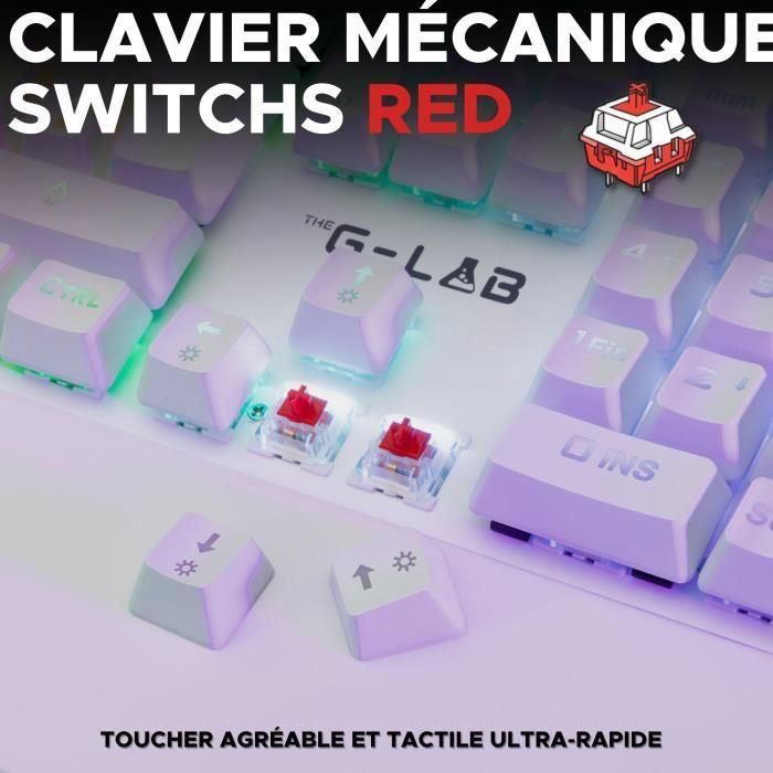 Teclado Gaming - The G-Lab - KEYZ RUBIDIUM - Mecánico (Interruptor Rojo) - Reposamuñecas - RGB - Con Cable - Azerty - Blanco 2