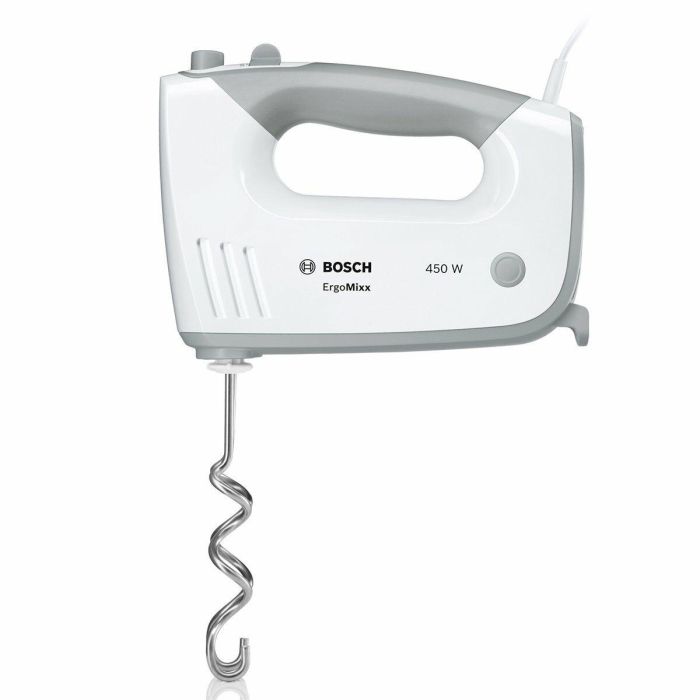 Bosch MFQ36400 Batidora de mano ErgoMixx 450 W con 5 velocidades, Turbo, 2 batidores y 2 ganchos amasadores de acero inoxidable Blanco/Gris 11