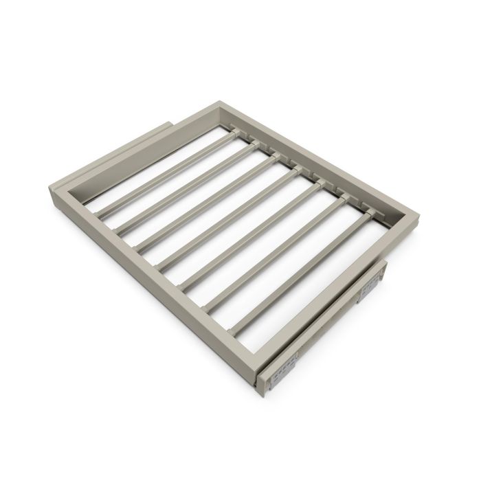 Emuca Kit de 7 varillas pantalonero y bastidor de guías Hack para armarios, cierre suave, regulable, módulo 600mm, Gris piedra