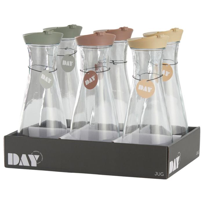 Botella Day 1 L con Tapa Surtida para Bebidas, Cristal y Plástico, Colores Arena Natural, Verde Musgo y Amarillo Arena 3 Botella Day 1 L con Tapa Surtida para Bebidas, Cristal y Plástico, Colores Arena Natural, Verde Musgo y Amarillo Arena 3