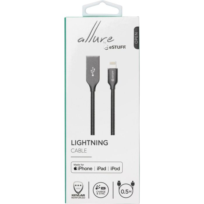 eSTUFF Lightning Cable MFI 0,5m Gunmetal 2 eSTUFF Lightning Cable MFI 0,5m Gunmetal 2