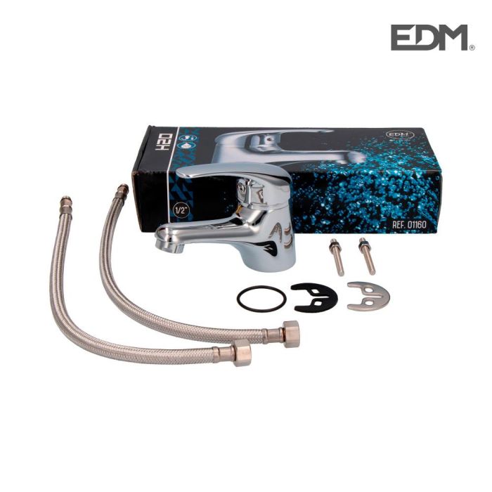 Edm Grifo monomando de lavabo serie saona, cromado, cuerpo de latón con mango de zinc, cartucho cerámico, 40 cm manguera 2 Edm Grifo monomando de lavabo serie saona, cromado, cuerpo de latón con mango de zinc, cartucho cerámico, 40 cm manguera 2