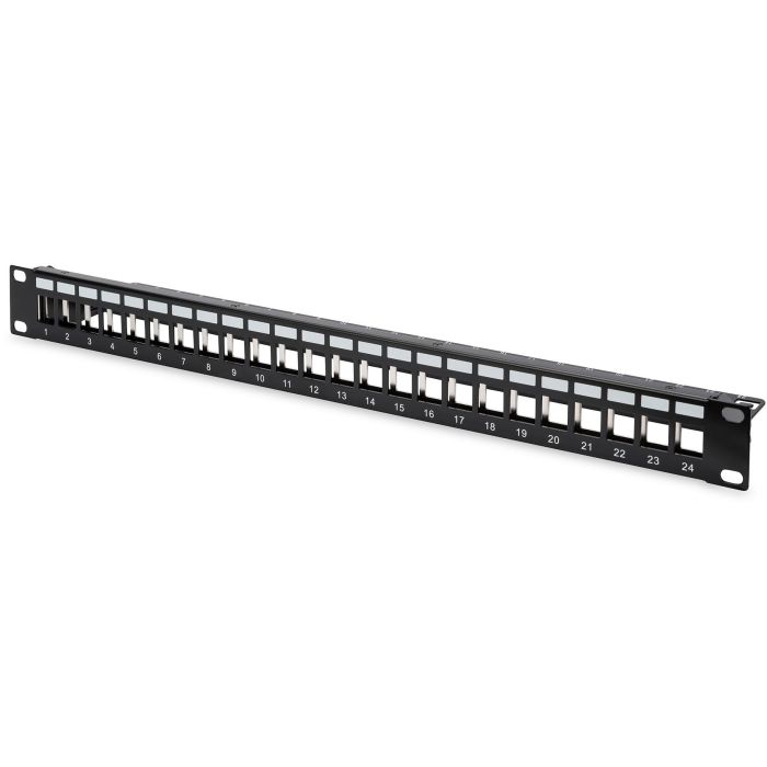 Digitus Patch Panel Modular de 24 puertos, 1U para Rack de 19 pulgadas, con soporte Keystone Jacks, Blindado, Negro