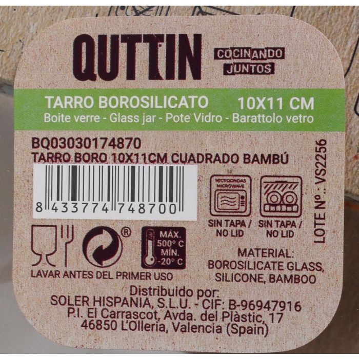 Tarro Boro Cuadrado Bambú Quttin 10x11 cm (12 Unidades) 14 Tarro Boro Cuadrado Bambú Quttin 10x11 cm (12 Unidades) 14