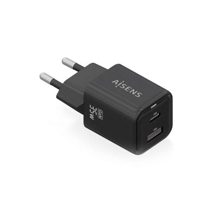 AISENS - CARGADOR GaN 35W, 1xUSB-C PD3.0 QC4.0, 1xUSB-A QC3.0, NEGRO