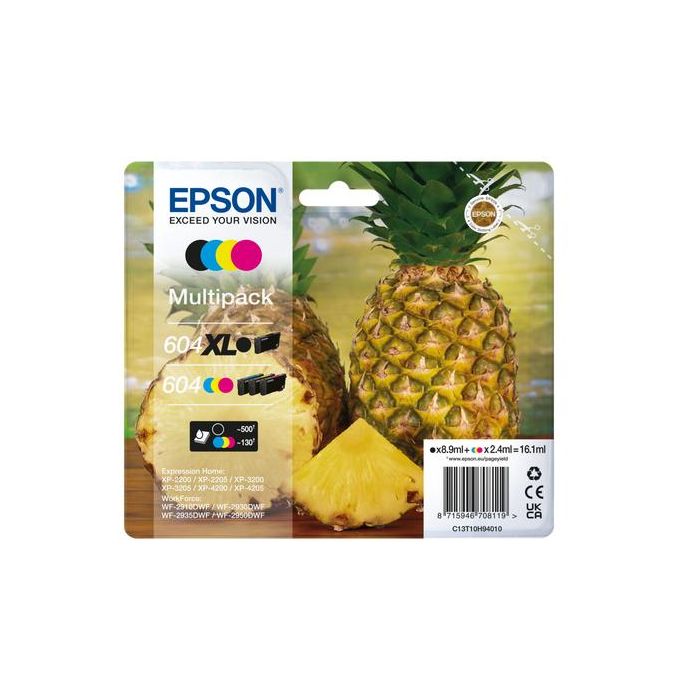 EPSON Cartucho 4 colores Multipack 604XL Negro/604 CMY XP-2200, WF-2910DWF Piña