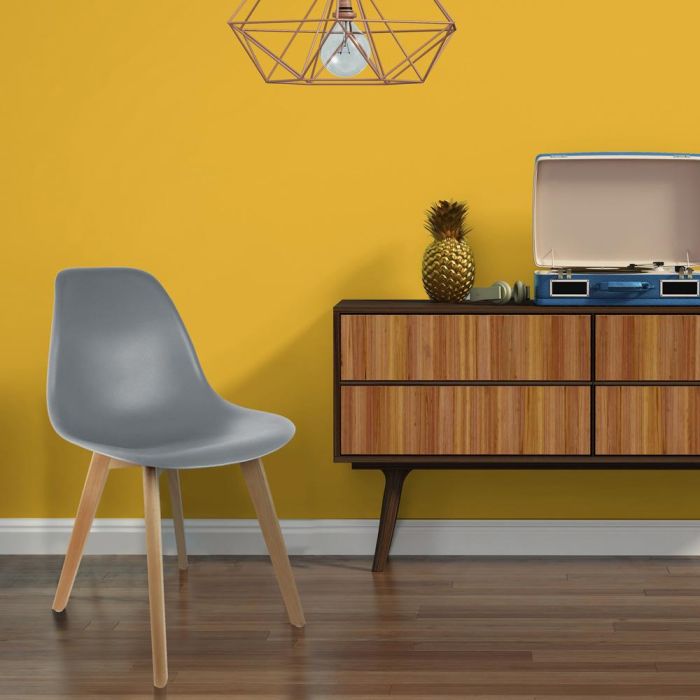 Home Deco Factory Silla STOCKHOLM Diseño Escandinavo Patas Madera Asiento Plástico Gris 45,8x51,4 cm H84,6 cm 4