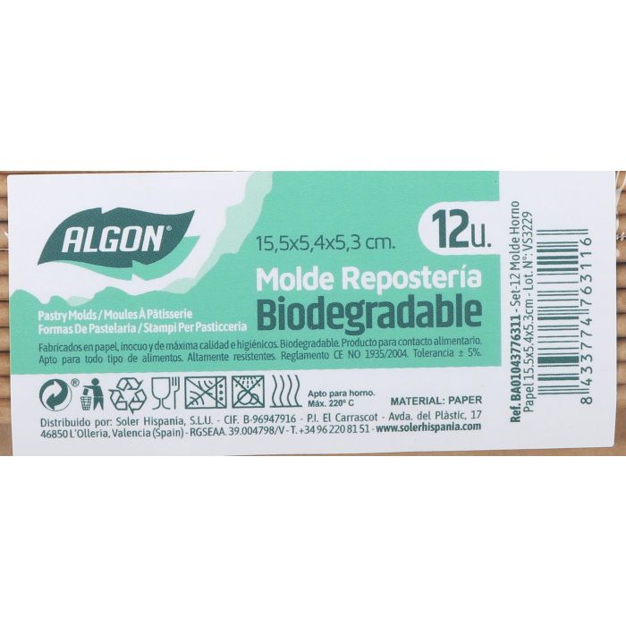 Set de 12 moldes para horno Algon 15.5x5.4x5.3 cm (24 Cajas) 4 Set de 12 moldes para horno Algon 15.5x5.4x5.3 cm (24 Cajas) 4