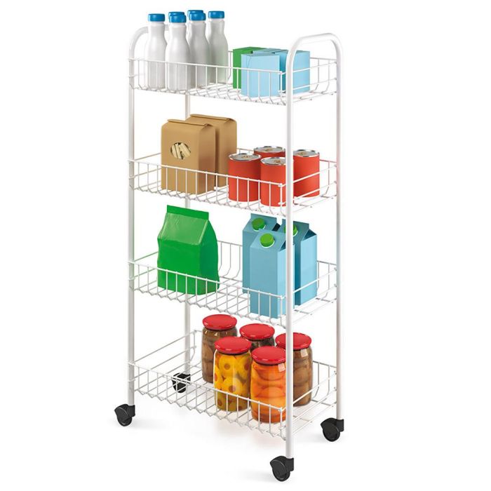 Metaltex Carro multiusos 4 estantes con ruedas 41 x 23 x 84 cm alambre plastificado 1