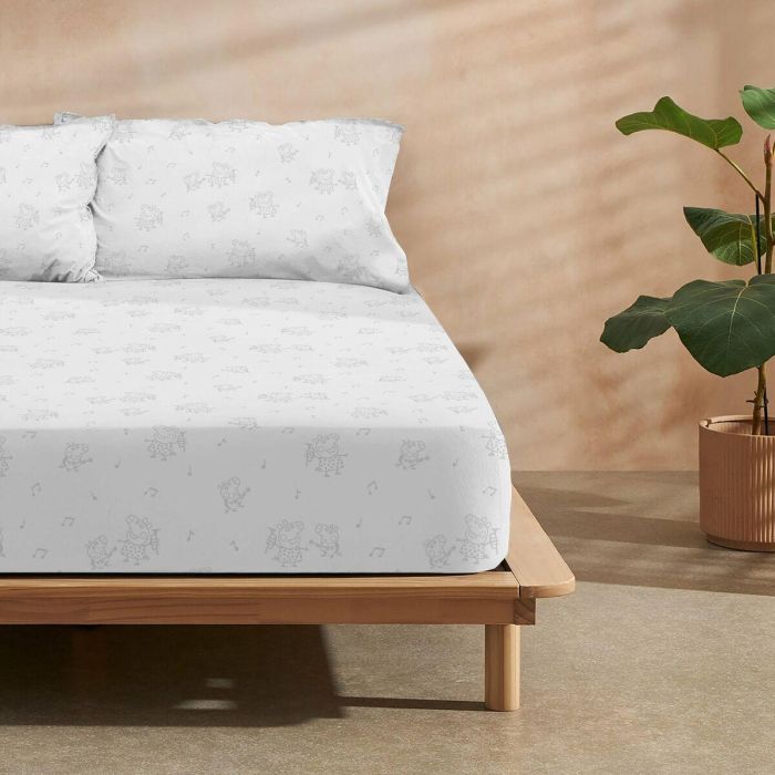 Sábana Bajera Ajustable Peppa Pig Blanco Gris 90 x 200 cm 100 % algodón 1 Sábana Bajera Ajustable Peppa Pig Blanco Gris 90 x 200 cm 100 % algodón 1