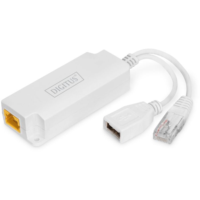 DIGITUS Divisor PoE USB-A 5V, IEEE 802.3at, Splitter para alimentación por Ethernet, 10/100Base-T(X), color blanco