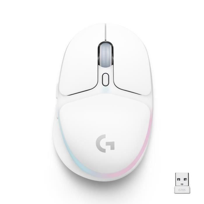 Logitech G G705 - Ratón Gaming Inalámbrico LIGHTSPEED y Bluetooth, LIGHTSYNC RGB, Compacto para Manos Pequeñas - Niebla Blanca
