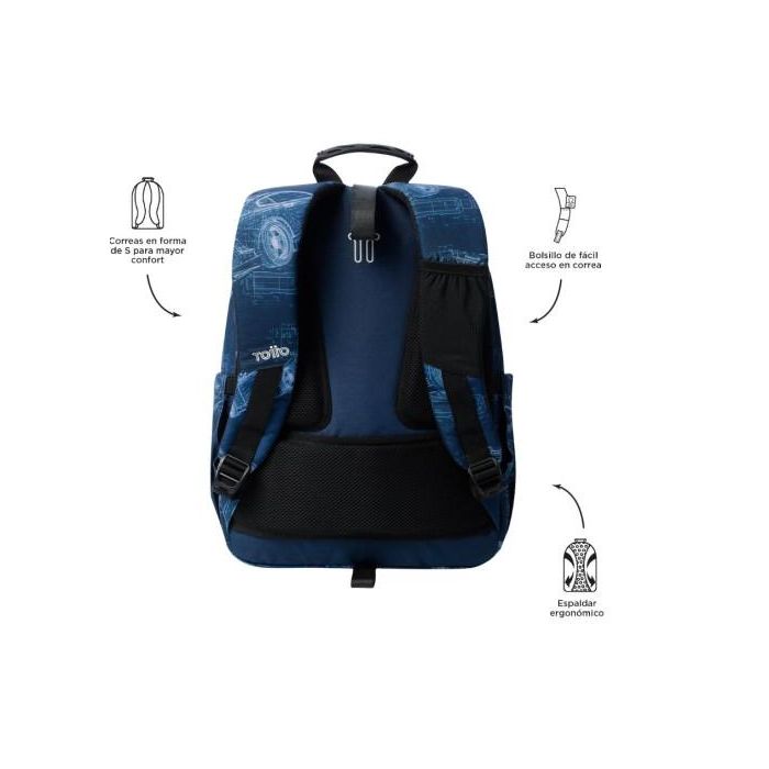 Totto Mochila Acuareles Blueprint 20L, Convertible en Carro, 33x44x14 cm, MA04ECO021-2426N-0JJ 3