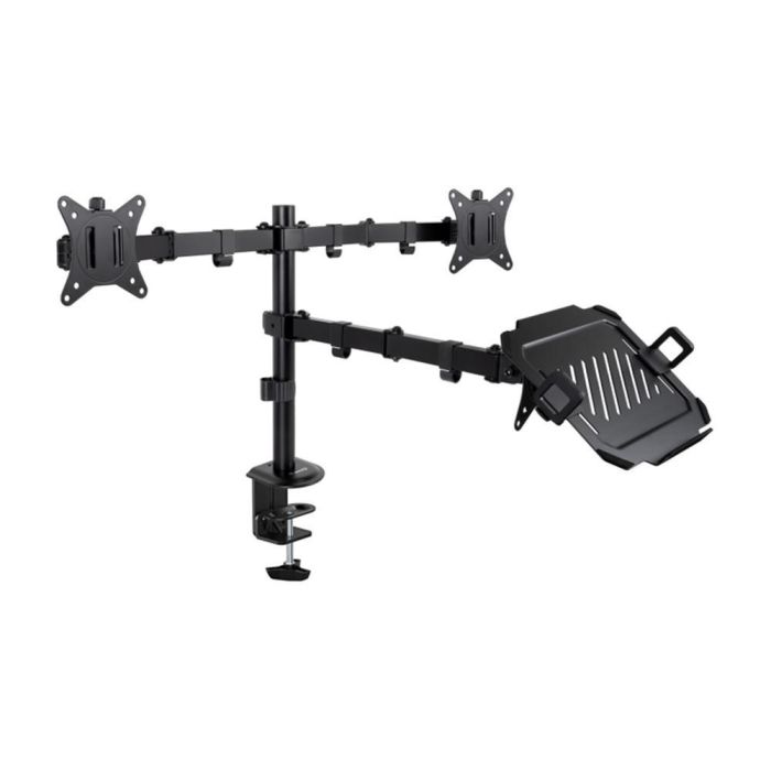 TooQ DB1202TN-B Soporte de Mesa para 2 Monitores 17"-32" VESA 75x75/100x100 y 1 Portátil 12"-17", Giratorio/Inclinable, hasta 9kg por brazo, Negro