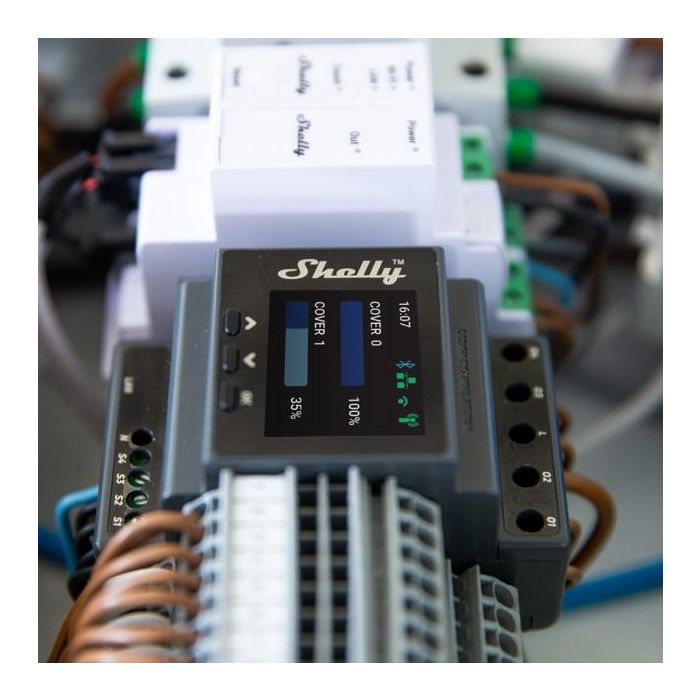 Shelly Relé Pro Dual Cover PM Control Persianas Inteligente 2x WLAN LAN BT Montaje Carril DIN 3
