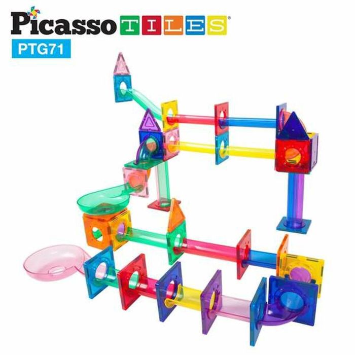 Picasso Tiles Circuito de Canicas Magnético 71 Piezas | Juguete de Construcción Compatible con Bloques 1