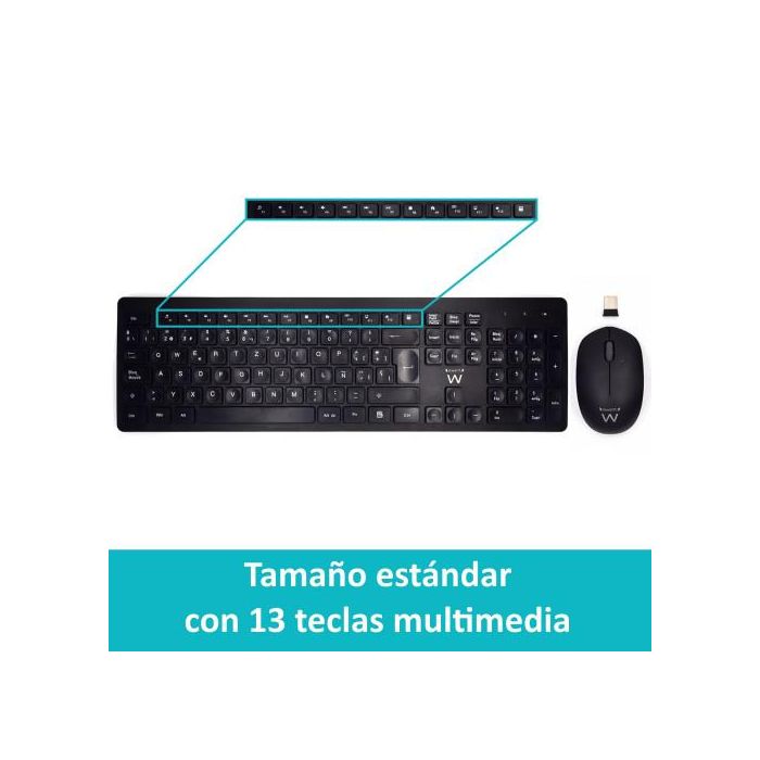 Ewent Teclado Inalámbrico Multimedia EW3256, Diseño Español QWERTY, Tecnología 2.4G, 13 Teclas Multimedia 3