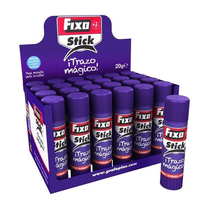Fixo Pegamento En Barra 20 gr Trazo Mágico Morado - Pega Rápido, Lavable, No Tóxico - Caja Expositora 24Ud