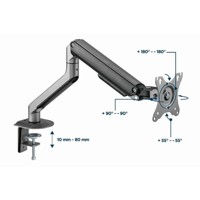 Gembird MA-DA1-05 Soporte de monitor de escritorio con brazo único, VESA, 32" (81.3 cm), 2-9 kg, Resortes de gas, Gris 10