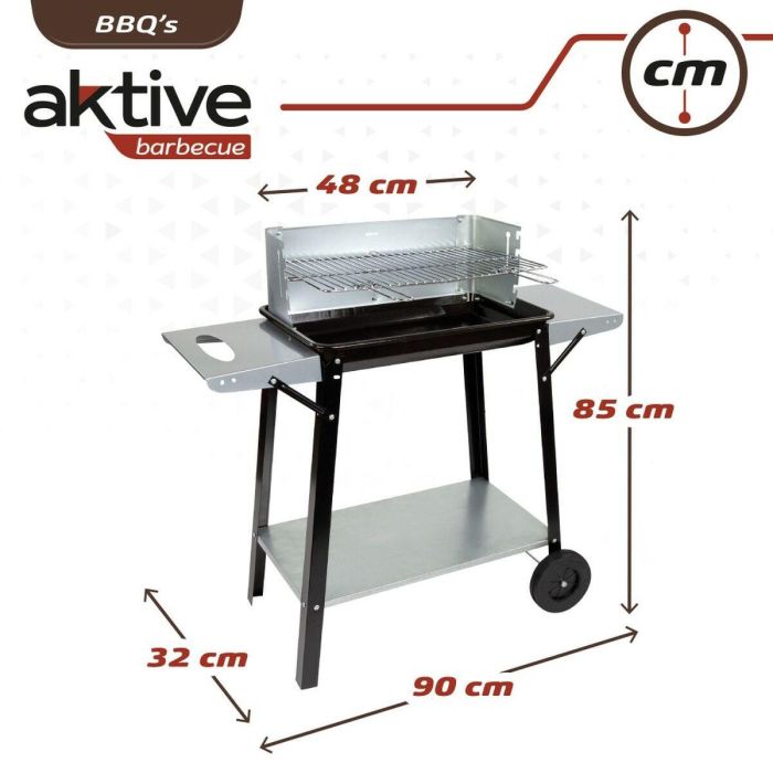 Barbacoa de Carbón con Ruedas Aktive Metal esmaltado 90 x 85 x 32 cm Negro 1