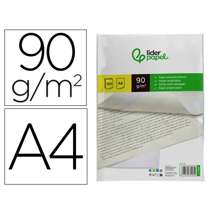 Liderpapel Papel Verjurado A4 90g/m2 Blanco Paquete 100 Hojas 0 Liderpapel Papel Verjurado A4 90g/m2 Blanco Paquete 100 Hojas 0