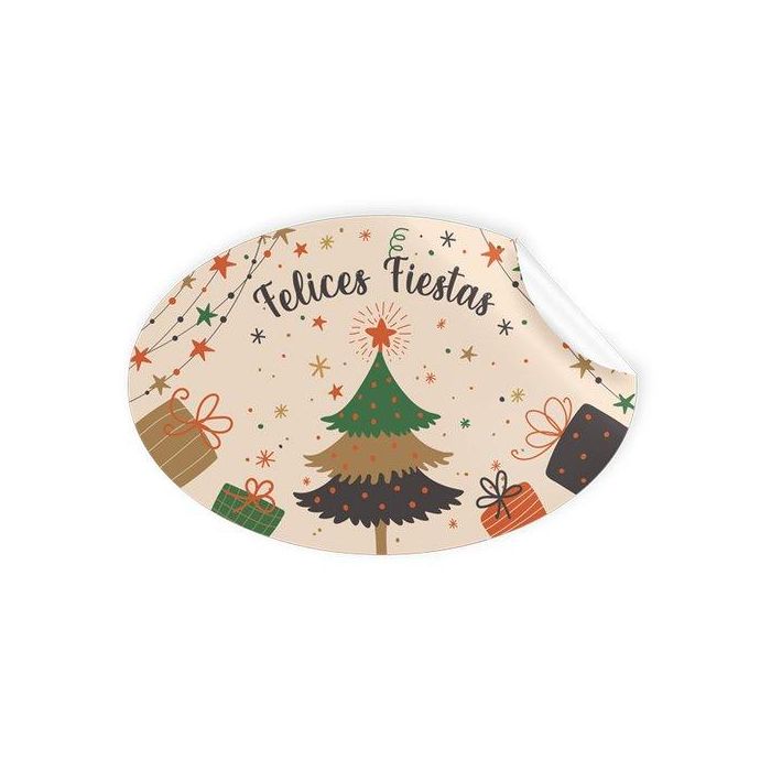 Etiquetas Regalo Adh. Rollo 250 Uds. Ovaladas 60X40 Navidad Felices Fiestas Arbol