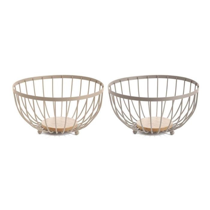 DKD Home Decor Frutero Decorativo de Estilo Básico Rosa Beige, 25x13x25 cm, Fabricado en Metal y Rubberwood, Pack de 2 Unidades